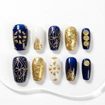 Unhas Postiças Sun&Beam Feitas à Mão Quadradas Curtas Azul Royal