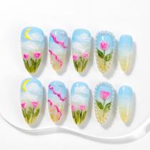 Unhas Postiças Sun&Beam Médio Amêndoa Azul Céu e Rosa 10pcs Unhas Postiças Sun&Beam Médio Amêndoa Azul Céu e Rosa 10pcs