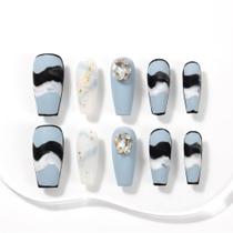 Unhas Postiças Sun&Beam Médio Bailarina Azul Esverdeado Mármore