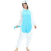 Unicórnio Alado Branco e Azul Adulto Pijama Kigurumi Macacão Fantasia