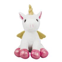 Unicórnio Branco Detalhes Rosa Sentado 18cm - Pelúcia Unicórnio Branco Detalhes Rosa Sentado 18cm - Pelúcia