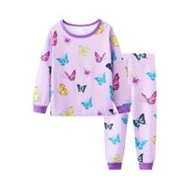 Unicórnio cartoon pijama para meninas, manga longa, duas peças set