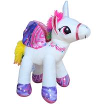 Unicórnio de Pelúcia Branco com Lilás e Colorido em Pé 40cm