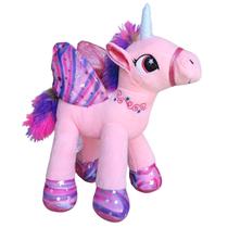 Unicórnio de Pelúcia Rosa com Colorido em Pé Plush Fofinho