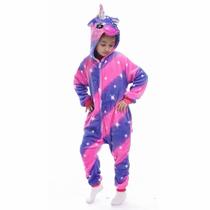 Unicórnio Estrelas Azul E Rosa Infantil Pijama Kigurumi Macacão Fantasia