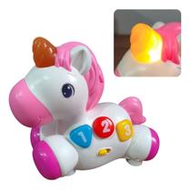 Unicórnio musical infantil com luz led, botões coloridos e mais de 15 músicas divertidas Unicórnio musical infantil com luz led, botões coloridos e mais de 15 músicas divertidas