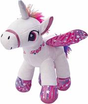 Unicórnio Pelúcia Asa Colorida Detalhes Bordado 32Cm Branco Unicórnio Pelúcia Asa Colorida Detalhes Bordado 32Cm Branco