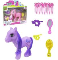 Unicornio/poney de vinil + acessorios 6 pecas colors