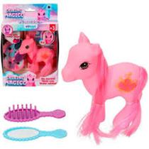 Unicornio / poney de vinil com crina e calda + espelho e escova celeiro magico 3 pecas - ETITOYS