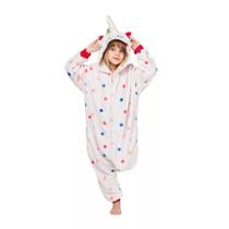Unicórnio Rose Com Estrelas Coloridas Infantil Pijama Kigurumi Macacão Fantasia