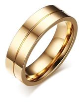 Unidade Aliança Anel Masculino 6mm Titânio Banhado A Ouro Unidade Aliança Anel Masculino 6mm Titânio Banhado A Ouro
