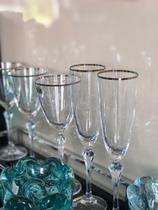 Unidade de taça para champanhe decorada em cristal ecológico silver rim 200ml A25cm - Bohemia