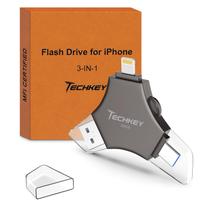 Unidade flash USB 3.0 de 256 GB para iPhone com certificação MFi preta Unidade flash USB 3.0 de 256 GB para iPhone com certificação MFi preta
