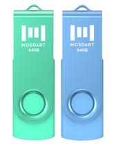 Unidade flash USB MosDart 64GB USB 2.0 com laço de chaveiro verde/azul