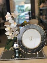 Unidade prato raso marble preto filete ouro