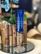 Unidade taça para Champanhe Grace Lapidada em Cristal 190ml cor azul turquesa