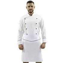 Uniforme de Chef Dólmã Oxford Unissex Avental de Cintura - Branco