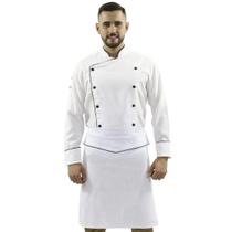Uniforme de chef dolma oxford unissex branco friso preto g