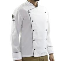Uniforme de chef dolma oxford unissex branco friso preto gg