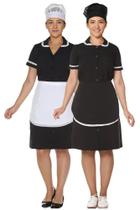Uniforme de copeira camareira governanta Vestido copeira + avental copeira + touca de rede