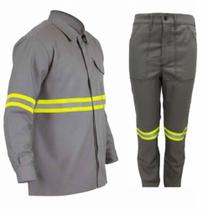 Uniforme de trabalho eletricista NR10 Risco 2 camisa e calça Cinza com Faixa Refletiva Uniforme de trabalho eletricista NR10 Risco 2 camisa e calça Cinza com Faixa Refletiva