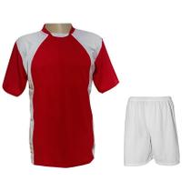 Uniforme Esportivo 20 Camisas Vermelho/Branco e Calções Brancos