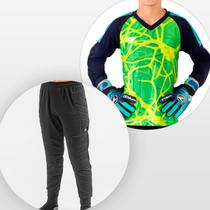 Uniforme Goleiro Infantil Manga Longa Acolchoado Proteção UV Poker Cor:Marinho+Verde+PretoTamanho:MGênero:Infantil