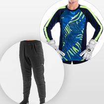 Uniforme Goleiro Manga Longa Calça Acolchoada Infantil Poker Cor:Marinho+VerdeTamanho:M