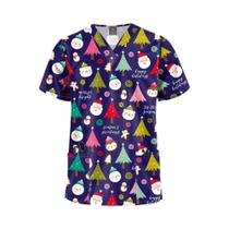 Uniforme Médico Feminino E Masculino Com Estampa De Natal, Decote Em V, Manga Curta E Bolsos Para