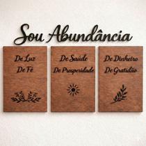 Universo do MDF Kit 3 Quadros Decorativos Sou Abundância em MDF 24x18 cm com Aplique de Parede 60 cm, Frases Motivaciona Universo do MDF Kit 3 Quadros Decorativos Sou Abundância em MDF 24x18 cm com Aplique de Parede 60 cm, Frases Motivaciona