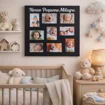 Universo do MDF Painel Mural Porta Retrato Nosso Pequeno Milagre para 9 Fotos 10x15cm, MDF 60x60cm, Preto, Decorativo pa Universo do MDF Painel Mural Porta Retrato Nosso Pequeno Milagre para 9 Fotos 10x15cm, MDF 60x60cm, Preto, Decorativo pa