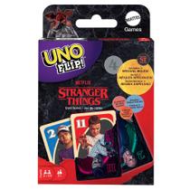 UNO FLIP! Jogo de cartas stranger things com deck de dupla lateral, presente colecionável para criança, noites de jogos familiares e adultos, 2 a 10 jogadores de 7 anos de idade e up