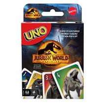 UNO Jurassic World Dominion Card Game com baralho temático e regra especial, presente para crianças, adultos e noites de jogos em família, idades 7 anos e acima