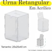 Urna Acrilico Sorteio Caixa Sugestão Retangular 40 X 25 Cm