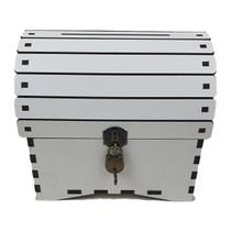Urna Cofre Baú Madeira MDF Branco Cadeado Vintage Decoração