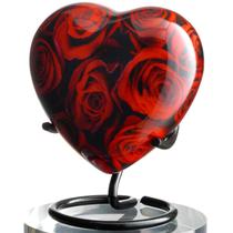 Urna de Lembrança Olivia Memorials - Formato de Coração Vermelho com Rosas