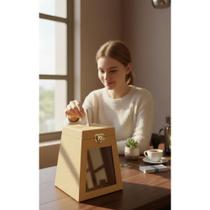 Urna Sorteio Cofre MDF Cru 18cm c/ Fecho e Visor