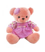 Ursa Cor Salmão Sentada De Vestido Florido E Chapeuzinho 37cm - Pelúcia Ursa Cor Salmão Sentada De Vestido Florido E Chapeuzinho 37cm - Pelúcia
