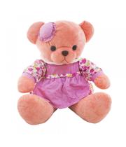 Ursa Cor Salmão Sentada Vestido Florido E Chapeuzinho 37Cm