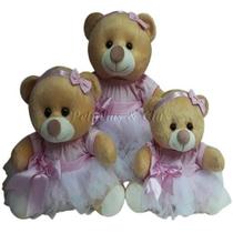Ursa De Pelúcia Bailarina Vestido Rosa Poá Branca Trio p Nicho 18,22 e 26cm Ursa De Pelúcia Bailarina Vestido Rosa Poá Branca Trio p Nicho 18,22 e 26cm