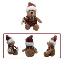 Ursa de Pelúcia com Gorro Cachecol e Vestido Enfeite Decorativo Natal 20cm Ursa de Pelúcia com Gorro Cachecol e Vestido Enfeite Decorativo Natal 20cm