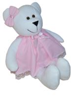 Ursa de pelúcia com vestido rosa 1unidade com 29cm brinquedo decoração quarto infantil