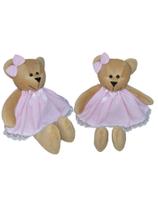 Ursa de pelúcia com vestido rosa 2 unidades com 29cm cada brinquedo decoração quarto infantil