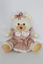 Ursa De Pelúcia Grande Ursa Laço 50 cm Rosê - PolyBaby