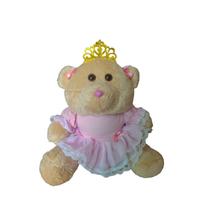 Ursa de Pelúcia Princesa P 16cm Rosa Decoração Quarto Nicho Mamãe Bebê Presentes
