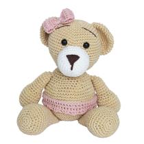 Ursa Duda de Lacinho Rosa Amigurumi Crochê Quarto Bebê Infantil Menina