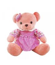 Ursa Salmão ou Marrom Sentada De Vestido Florido E Chapeuzinho 37cm