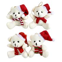 Ursinho de Natal Branco Cachecol Urso Pelúcia Pequeno Gorro