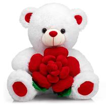 Ursinho de pelúcia BEJOY Holding Rose 40cm branco Ursinho de pelúcia BEJOY Holding Rose 40cm branco