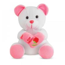 Ursinho de Pelucia Com Carinho e Almofada Coracao Rosa 25cm